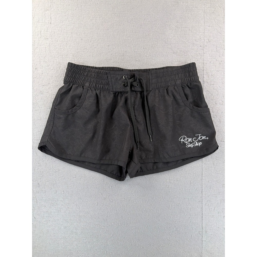 Ron Jon Surf Shop Womens Black Floral Board Shorts Size M Drawstring Pocket